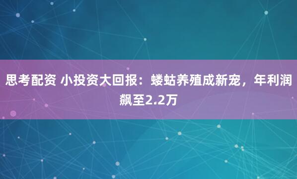思考配资 小投资大回报：蝼蛄养殖成新宠，年利润飙至2.2万